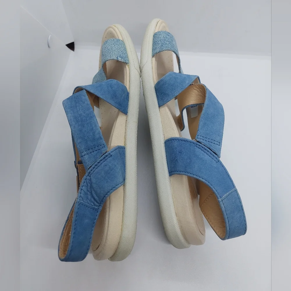 ECCO Damara Blue Criss-Cross Suede Leather Strappy Flat Sandals Shoes Women's 9